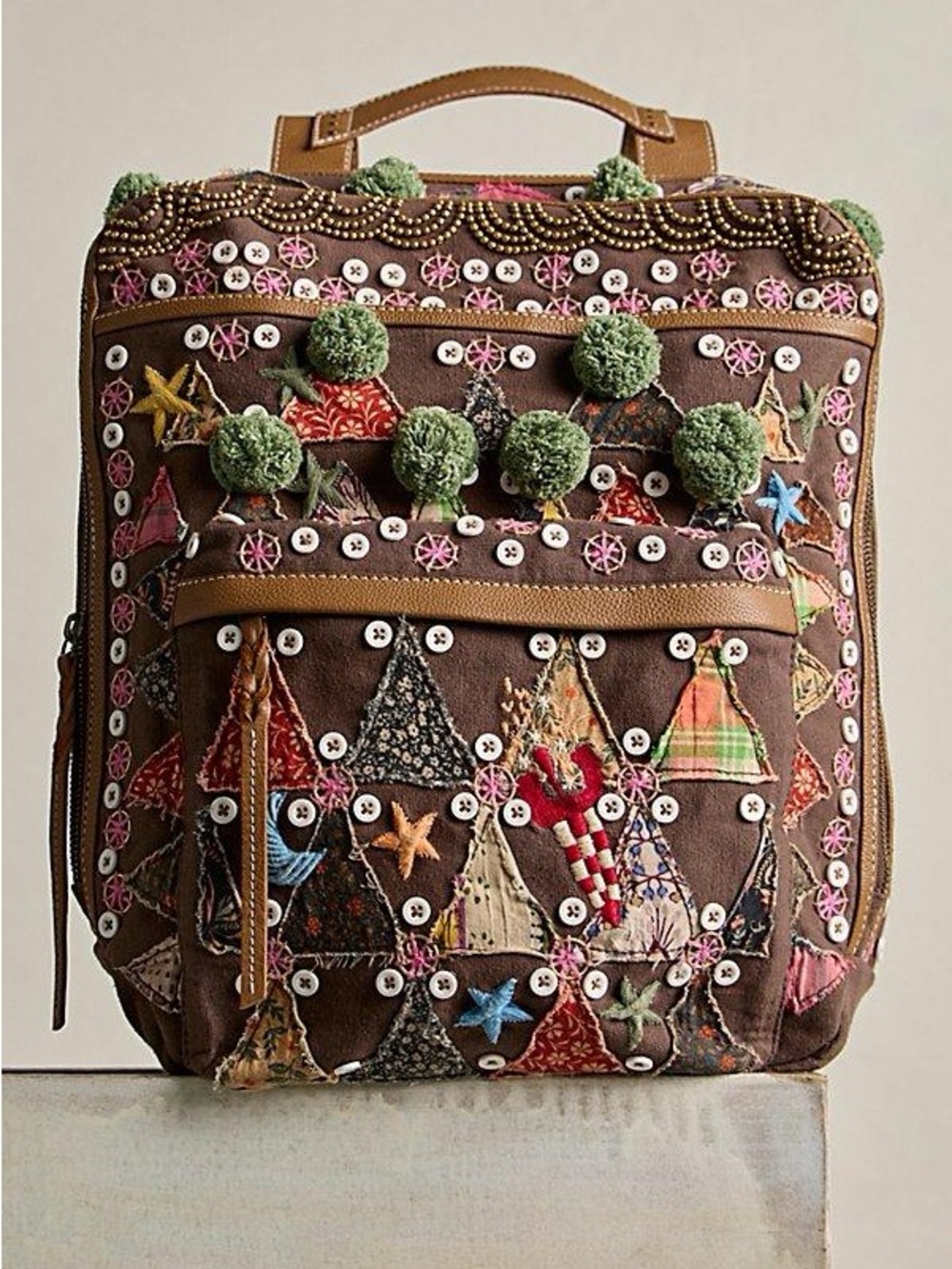 NWT Free People x The Falls Bexley Pom Pom Beaded Boho Backpack